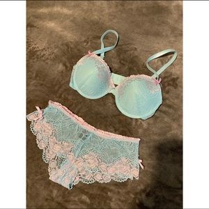 Matching Blue/Pink Lace Intimates Set